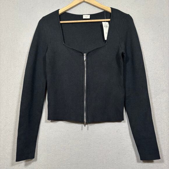 Abercrombie Black Knit Sweater Top Zip Front Edgy Dark Minimalist Soft Stretch - Picture 1 of 6